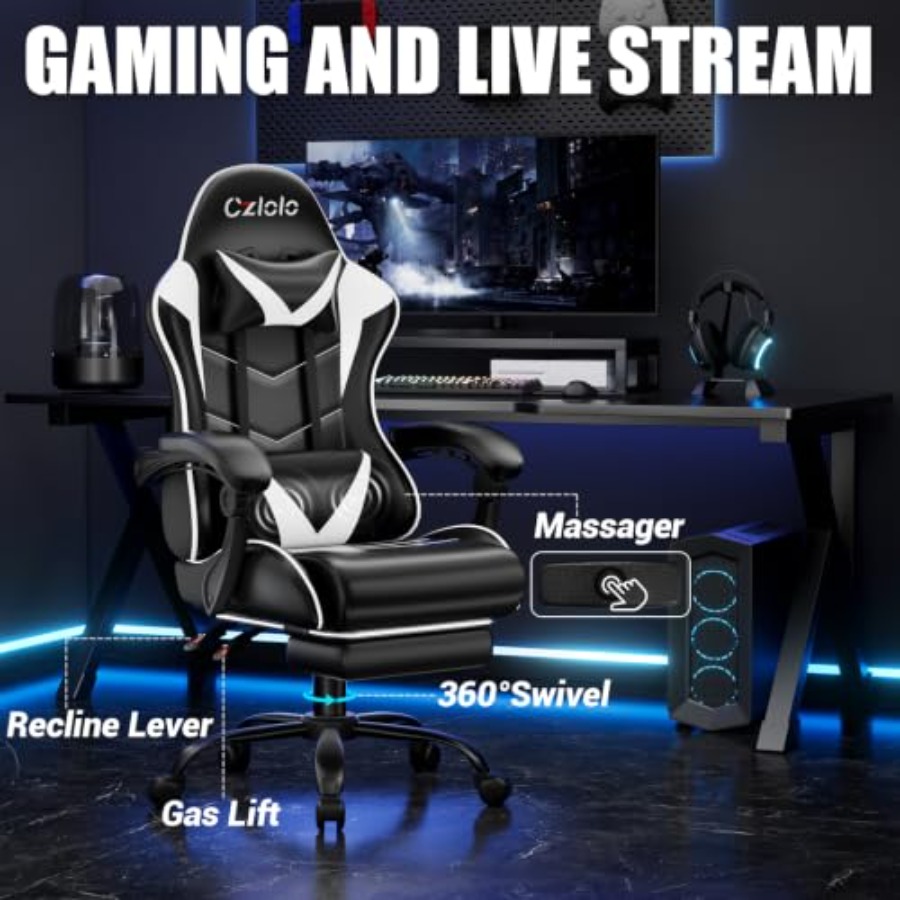 Gaming Chair with Footrest, Ra - đánh giá và giá Massage
