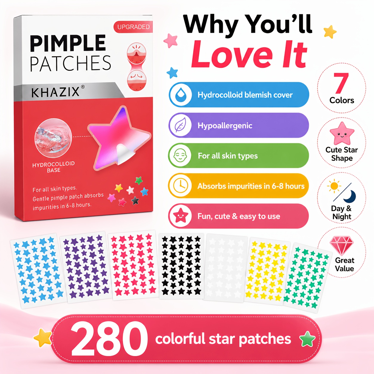 280pcs Star Pimple Patches, 7  - đánh giá và giá Hydrocolloid Pimple Patch